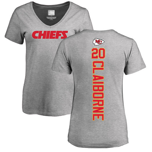 Women Football Kansas City Chiefs #20 Claiborne Morris Ash Backer V-Neck T-Shirt